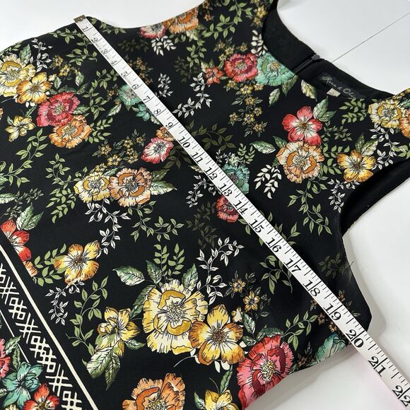 Rose & Olive Sleeveless Top Sz L Black Floral Chiffon Bloomcore Office Career - Picture 11 of 13